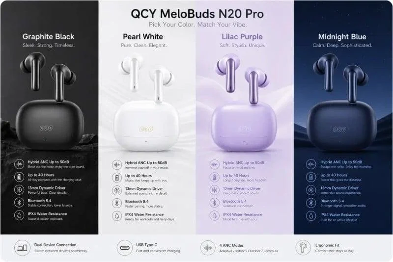 QCY MeloBuds N20 Pro Wireless Earbuds Design